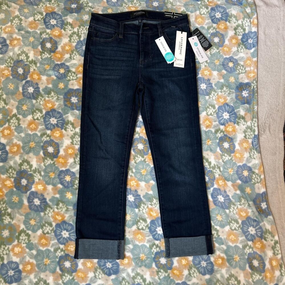 Liverpool Los Angeles Charlie Crop Wide Rolled Cuff Jeans Dark wash women 4 nwt